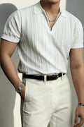 Gerardo | Men’s Collared Striped Zip Front Short Sleeve Polo Shirt
