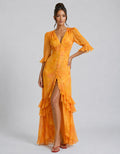 Gladys | Women’s V Neck High Slit Tiered Ruffled Maxi Dress