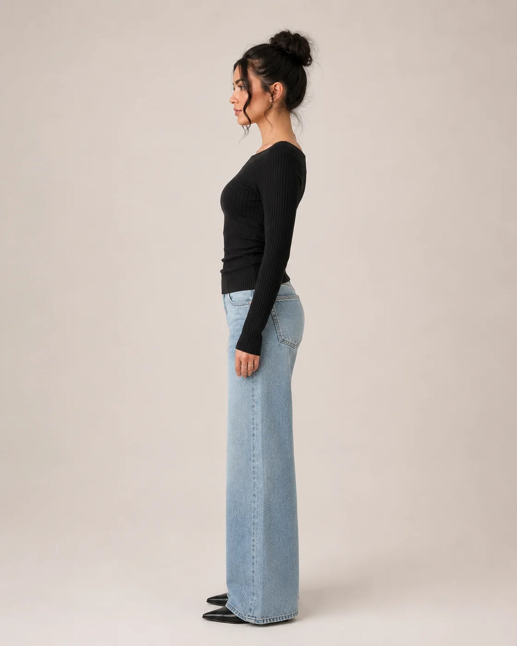 Greer | Women's Long Sleeve Off-Shoulder Ribbed Black Top