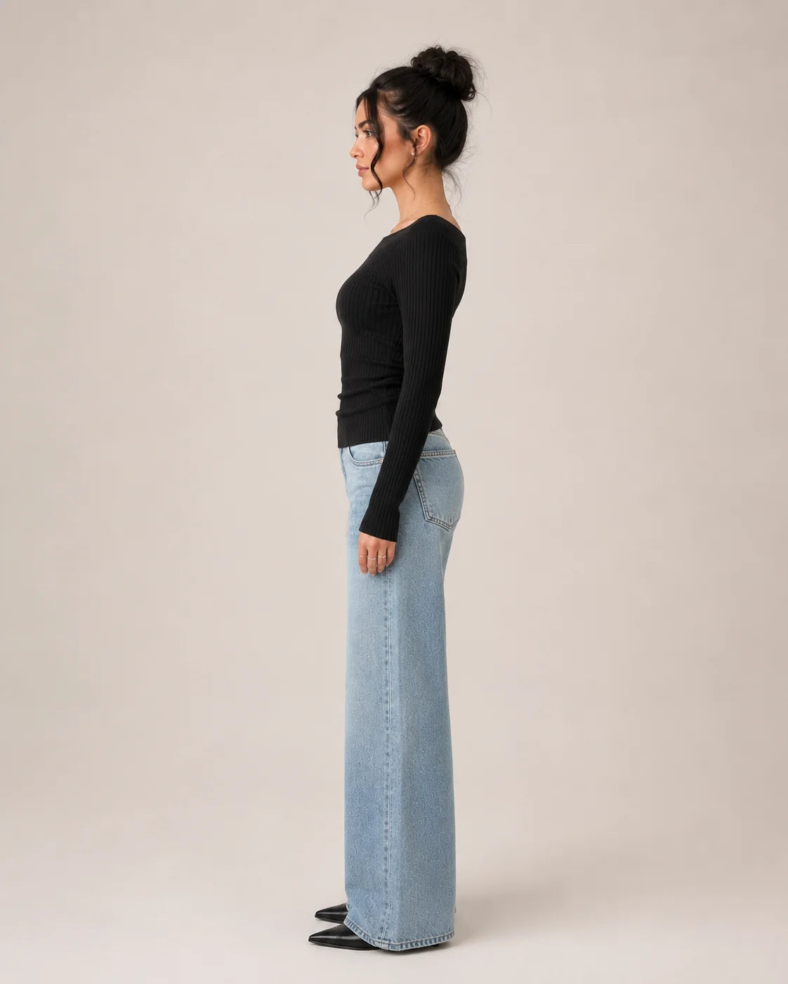 Greer | Women's Long Sleeve Off-Shoulder Ribbed Black Top