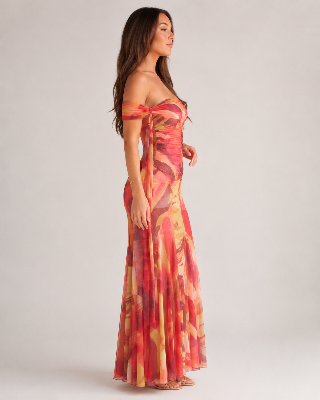Greta | Women's Printed A Line Off Shoulder Flowy Maxi Dress
