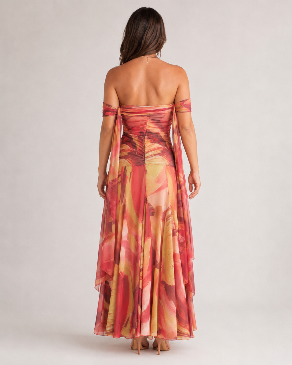 Greta | Women's Printed A Line Off Shoulder Flowy Maxi Dress