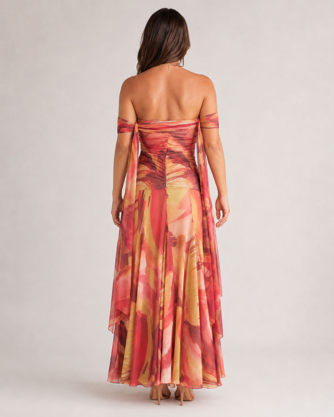 Greta | Women's Printed A Line Off Shoulder Flowy Maxi Dress