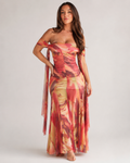 Greta | Women's Printed A Line Off Shoulder Flowy Maxi Dress