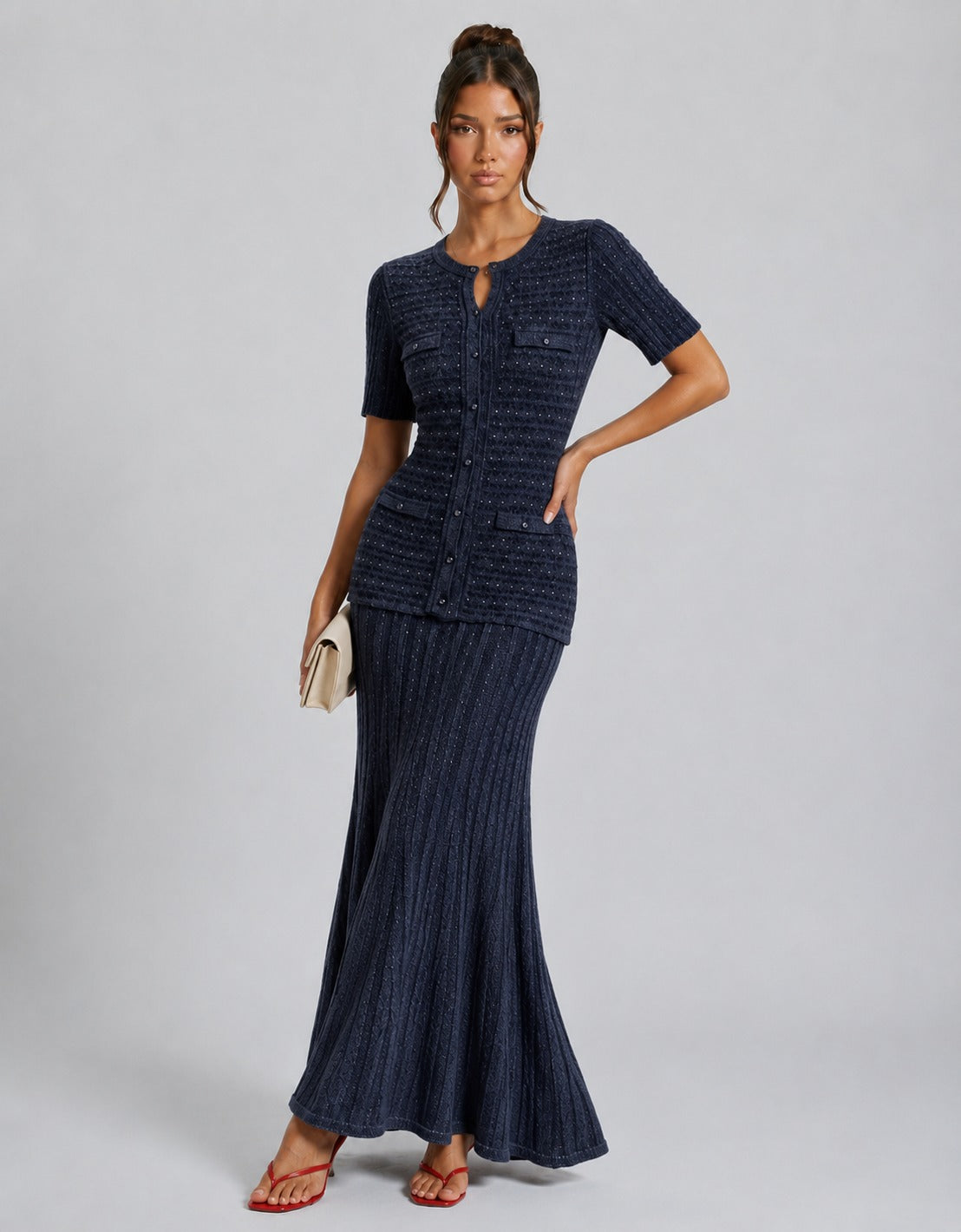 Gwendolyn | Women’s Button Front Round Neck Two Piece Set