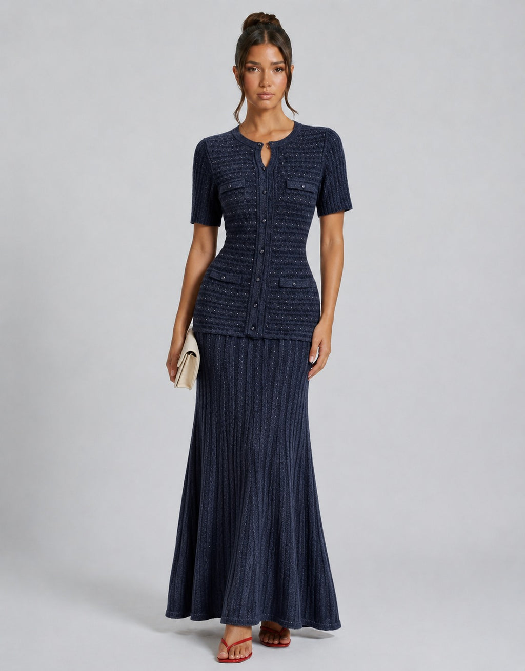 Gwendolyn | Women’s Button Front Round Neck Two Piece Set