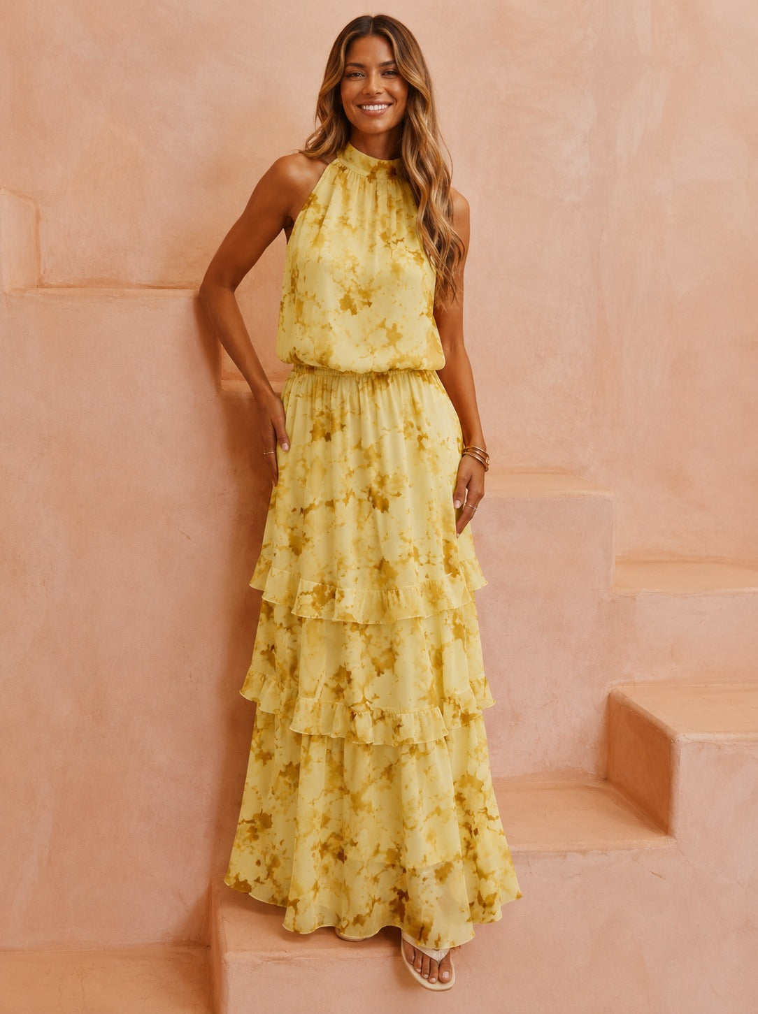 Haley | Women’s Sleeveless Tiered Flowy Maxi Dress