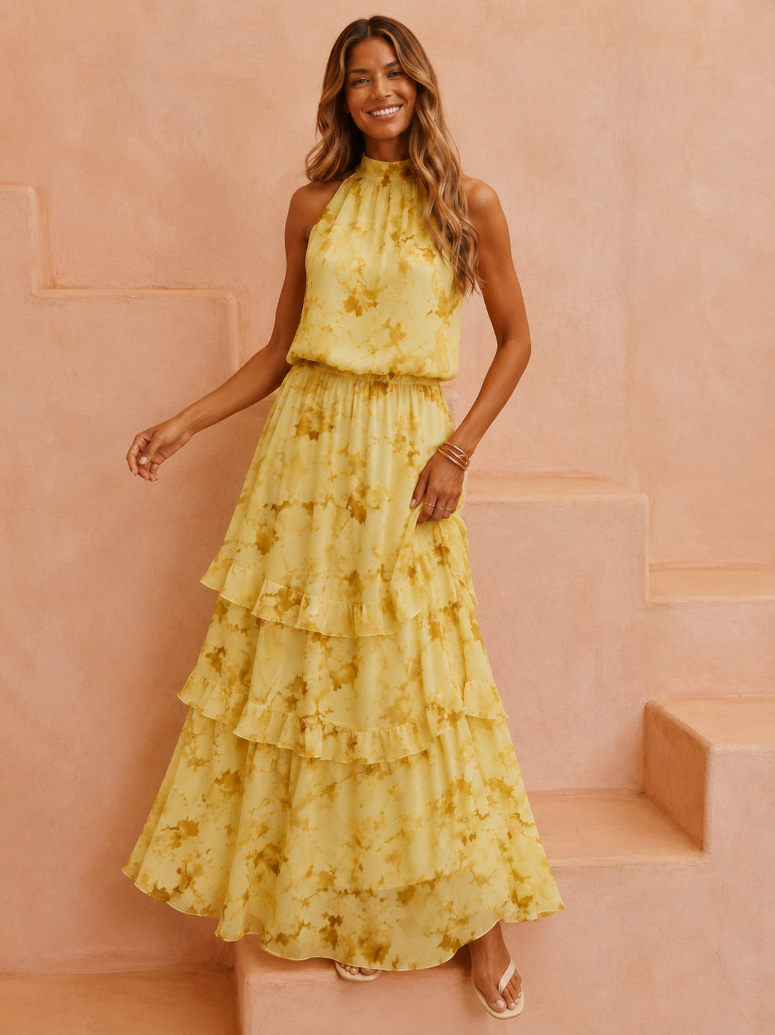 Haley | Women’s Sleeveless Tiered Flowy Maxi Dress
