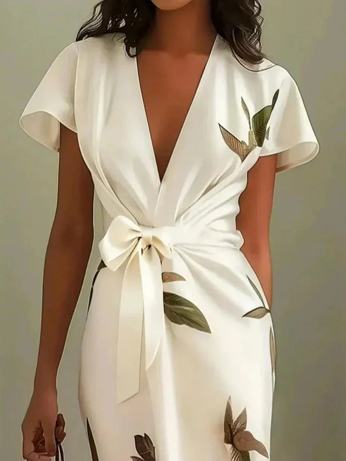 Hannah | Women’s Floral Print V Neck Summer Midi Dress