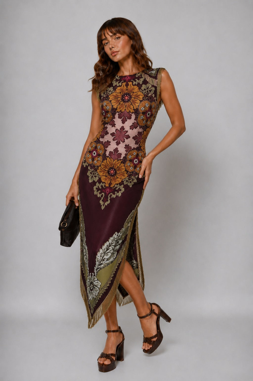 Harriet | Women’s Floral Round Neck Sleeveless Midi Dress