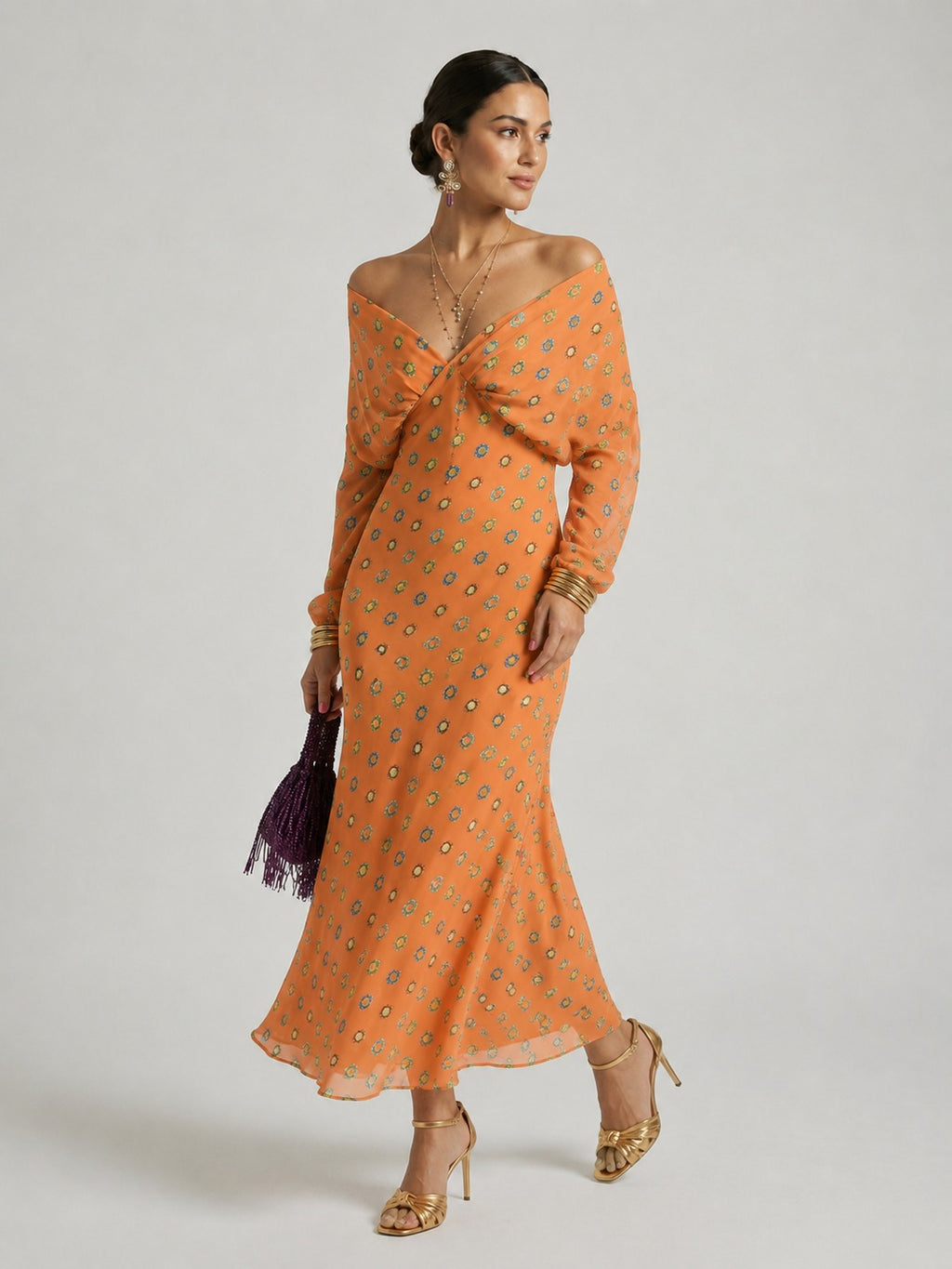 Hayley | Women’s Long Sleeve Off Shoulder Draped Midi Dress