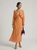 Hayley | Women’s Long Sleeve Off Shoulder Draped Midi Dress