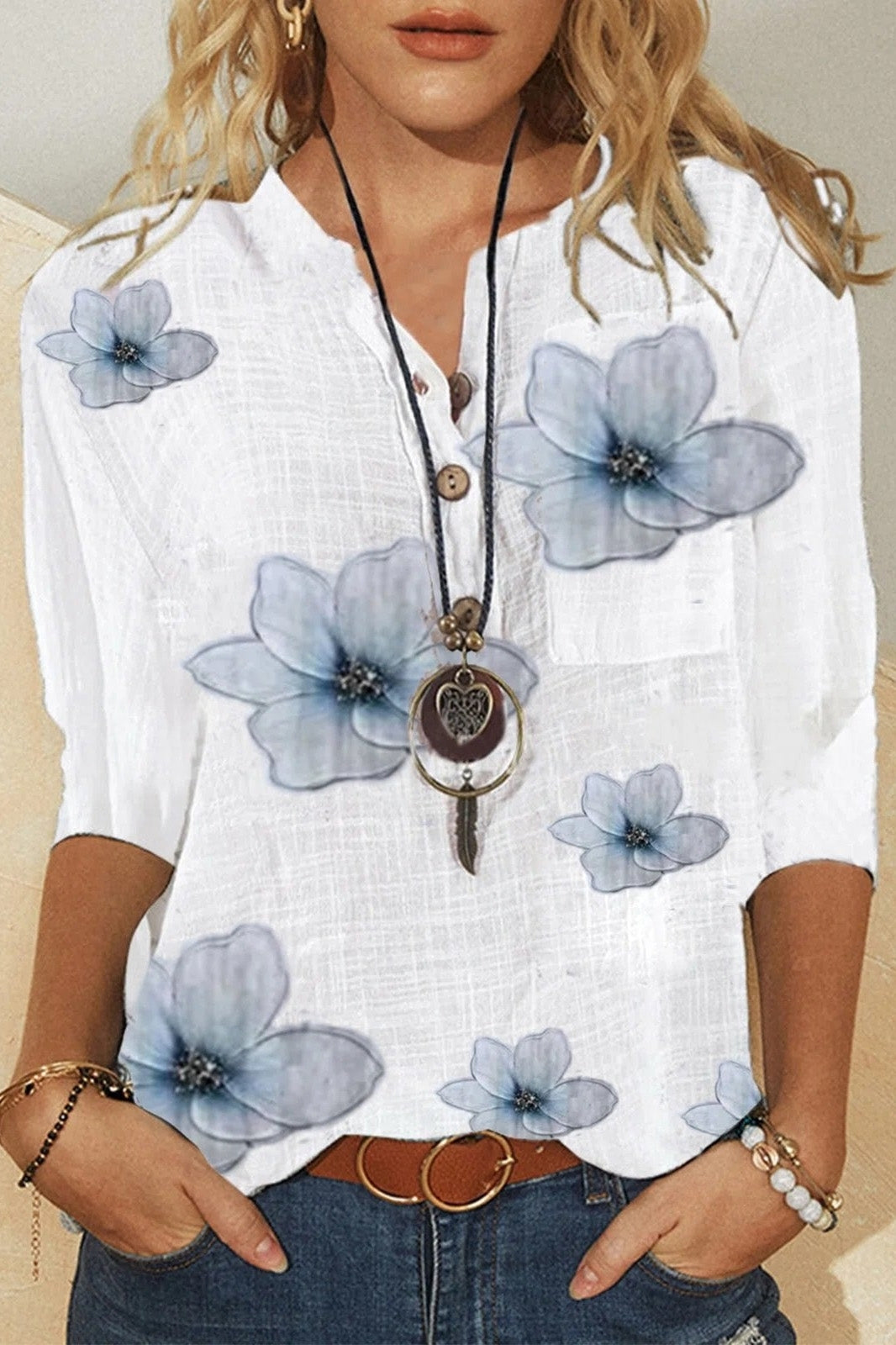 Helena | Women's Floral Print V-Neck Half Sleeve Blouse