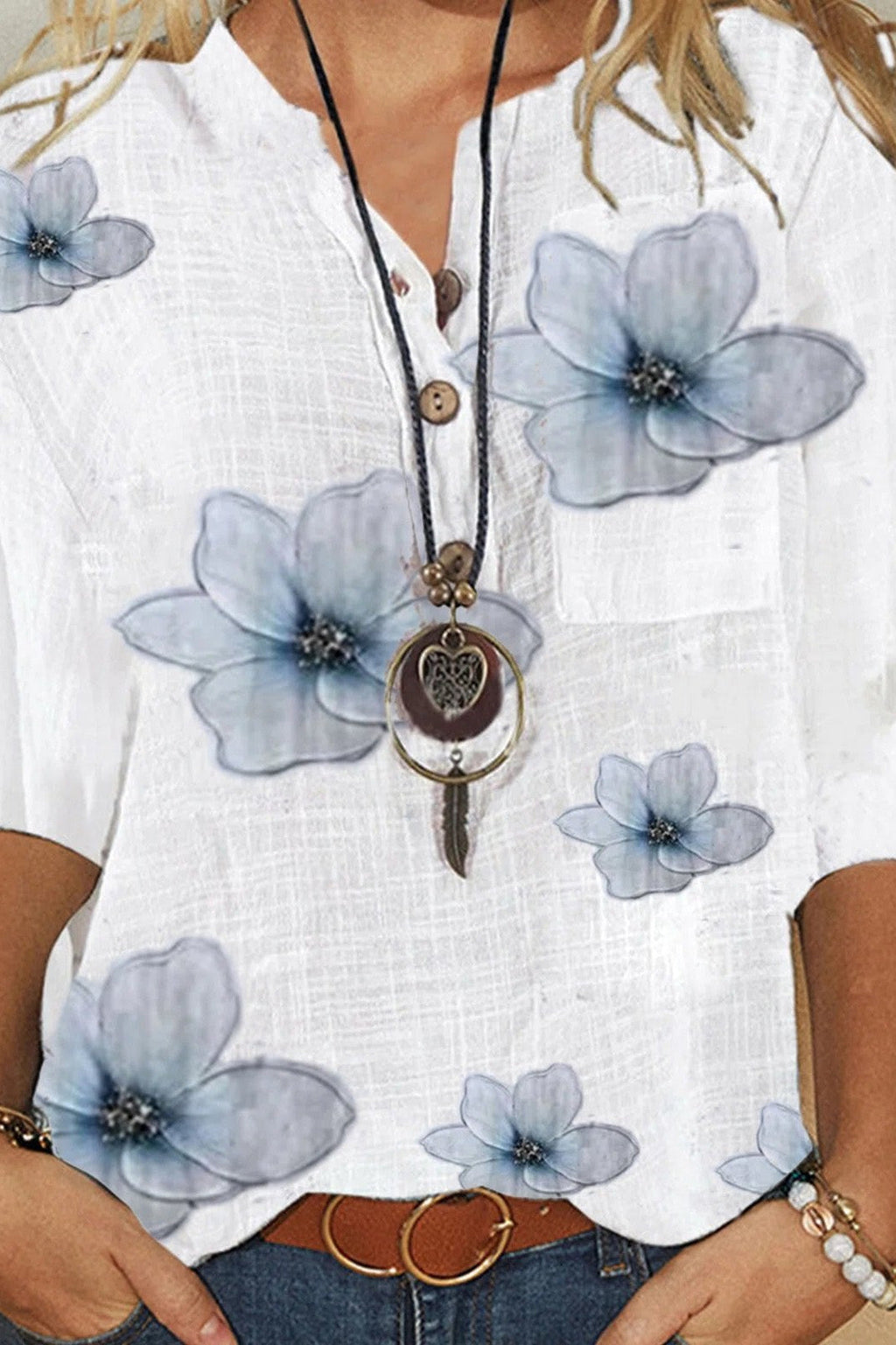 Helena | Women's Floral Print V-Neck Half Sleeve Blouse