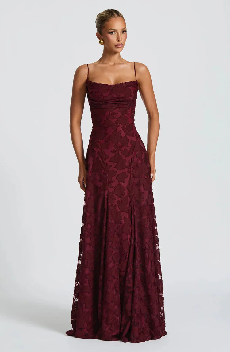 Henrietta | Women’s Low Back Floral Detail Maxi Dress