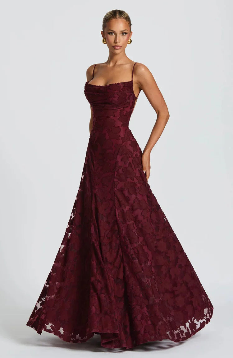 Henrietta | Women’s Low Back Floral Detail Maxi Dress
