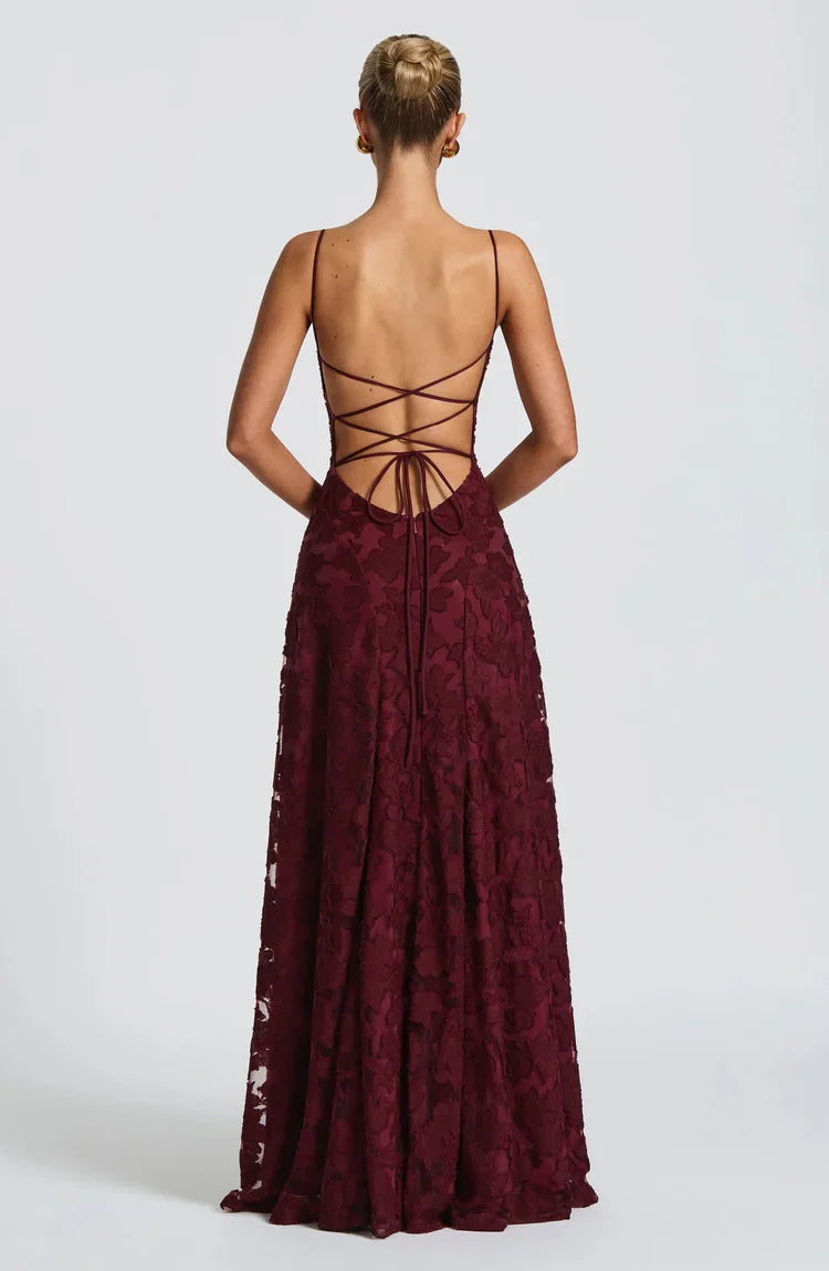 Henrietta | Women’s Low Back Floral Detail Maxi Dress
