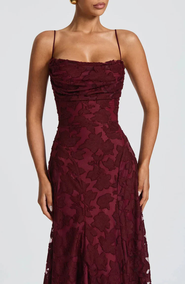 Henrietta | Women’s Low Back Floral Detail Maxi Dress