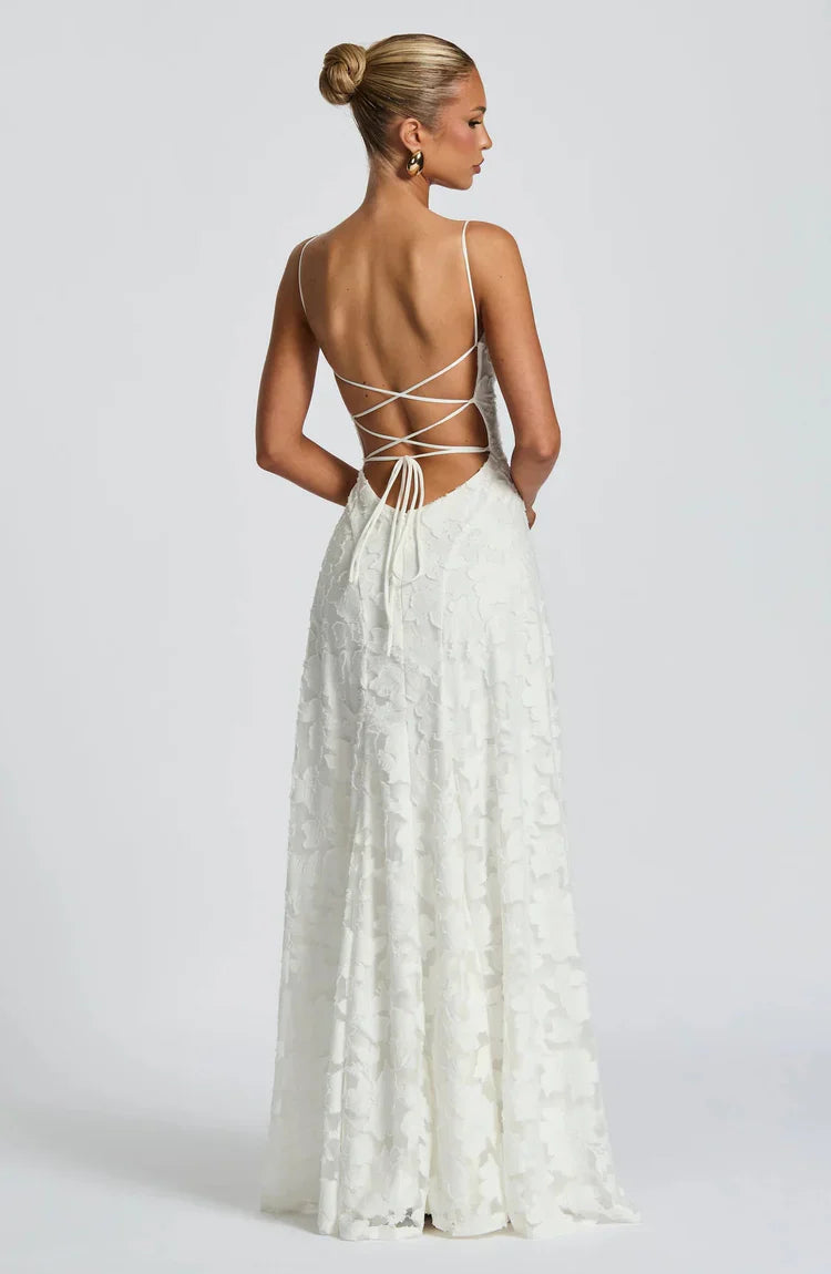 Henrietta | Women’s Low Back Floral Detail Maxi Dress