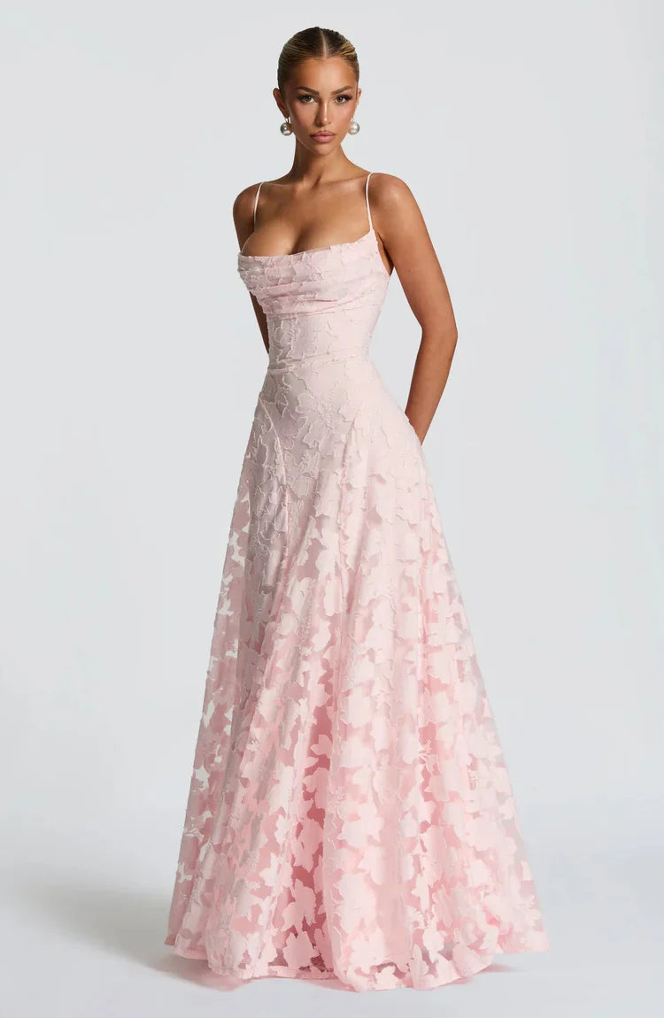 Henrietta | Women’s Low Back Floral Detail Maxi Dress