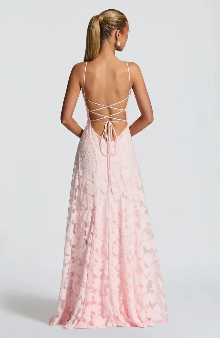 Henrietta | Women’s Low Back Floral Detail Maxi Dress