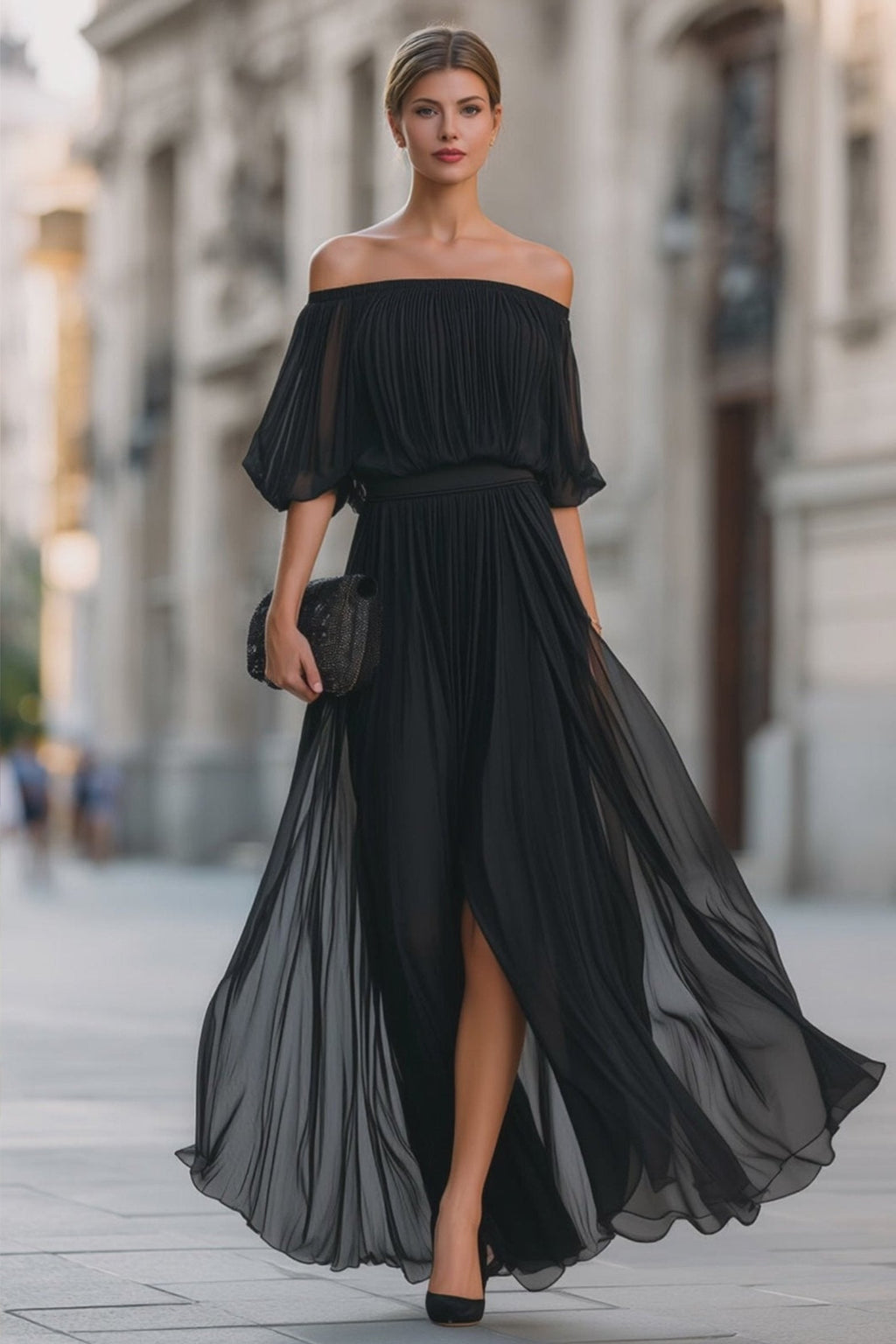Hunter | Women's Off-Shoulder Pleated Flowy Wedding Guest Dress