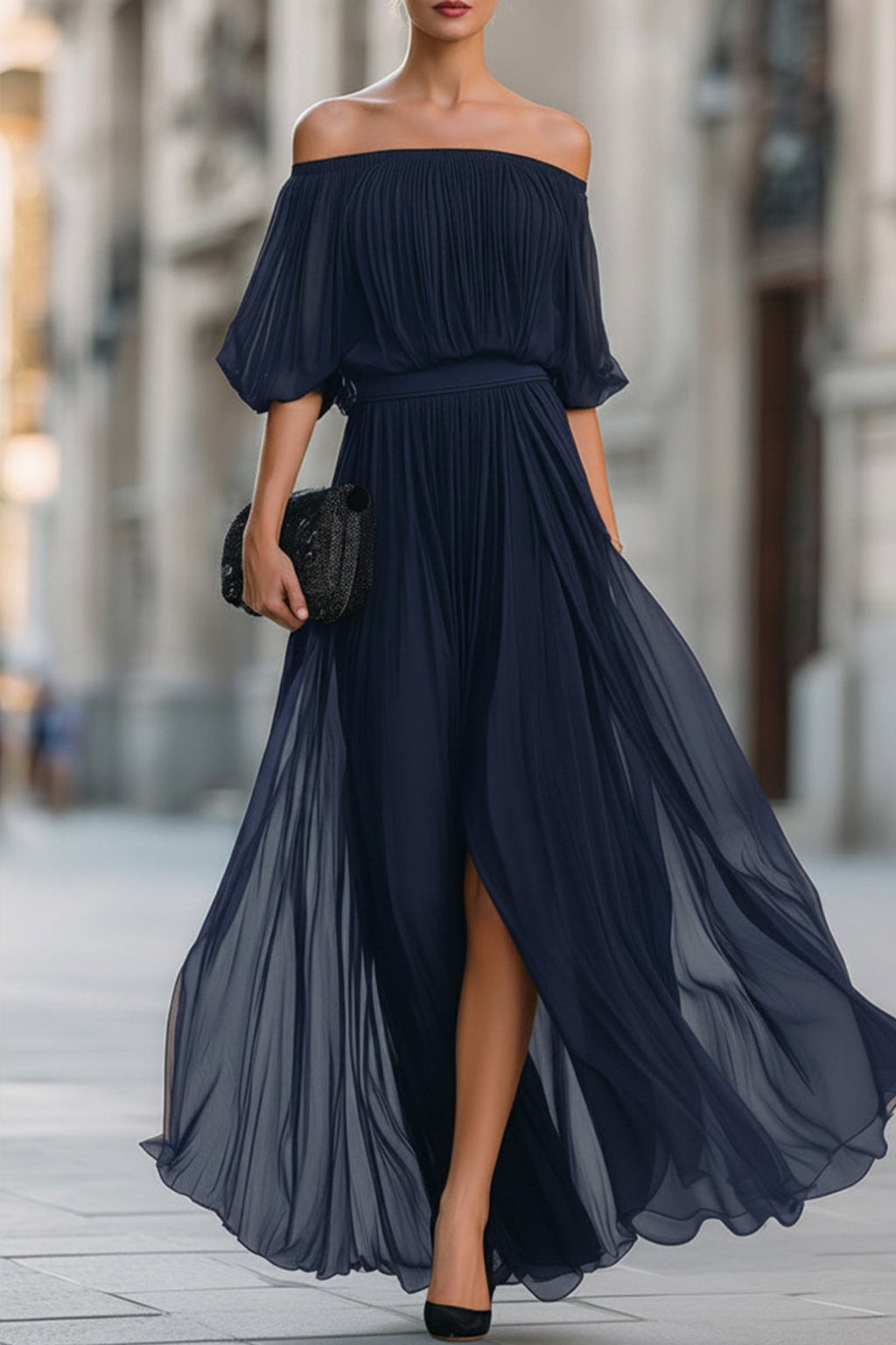 Hunter | Women's Off-Shoulder Pleated Flowy Wedding Guest Dress
