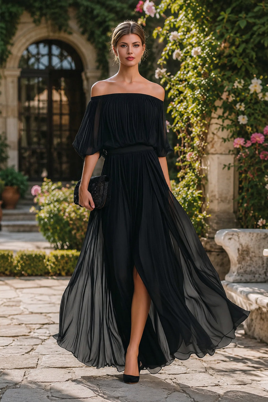 Hunter | Women's Off-Shoulder Pleated Flowy Wedding Guest Dress
