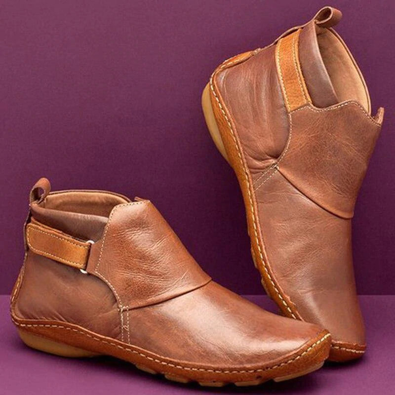 Imogen | Women's Round Toe Buckle Strap Slip On Boots