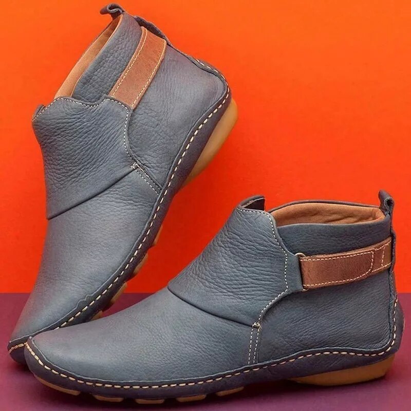 Imogen | Women's Round Toe Buckle Strap Slip On Boots