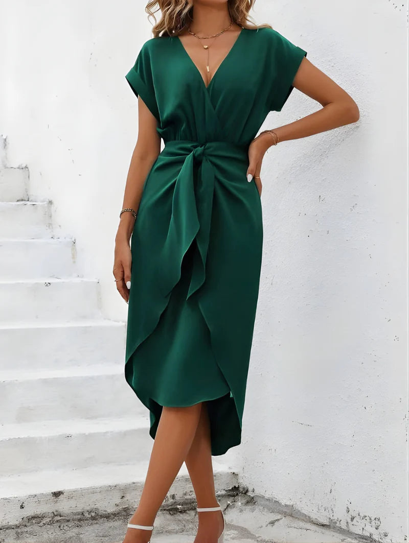 Ivy | Women’s V-Neck Cap Sleeve Waist Tie Summer Dress