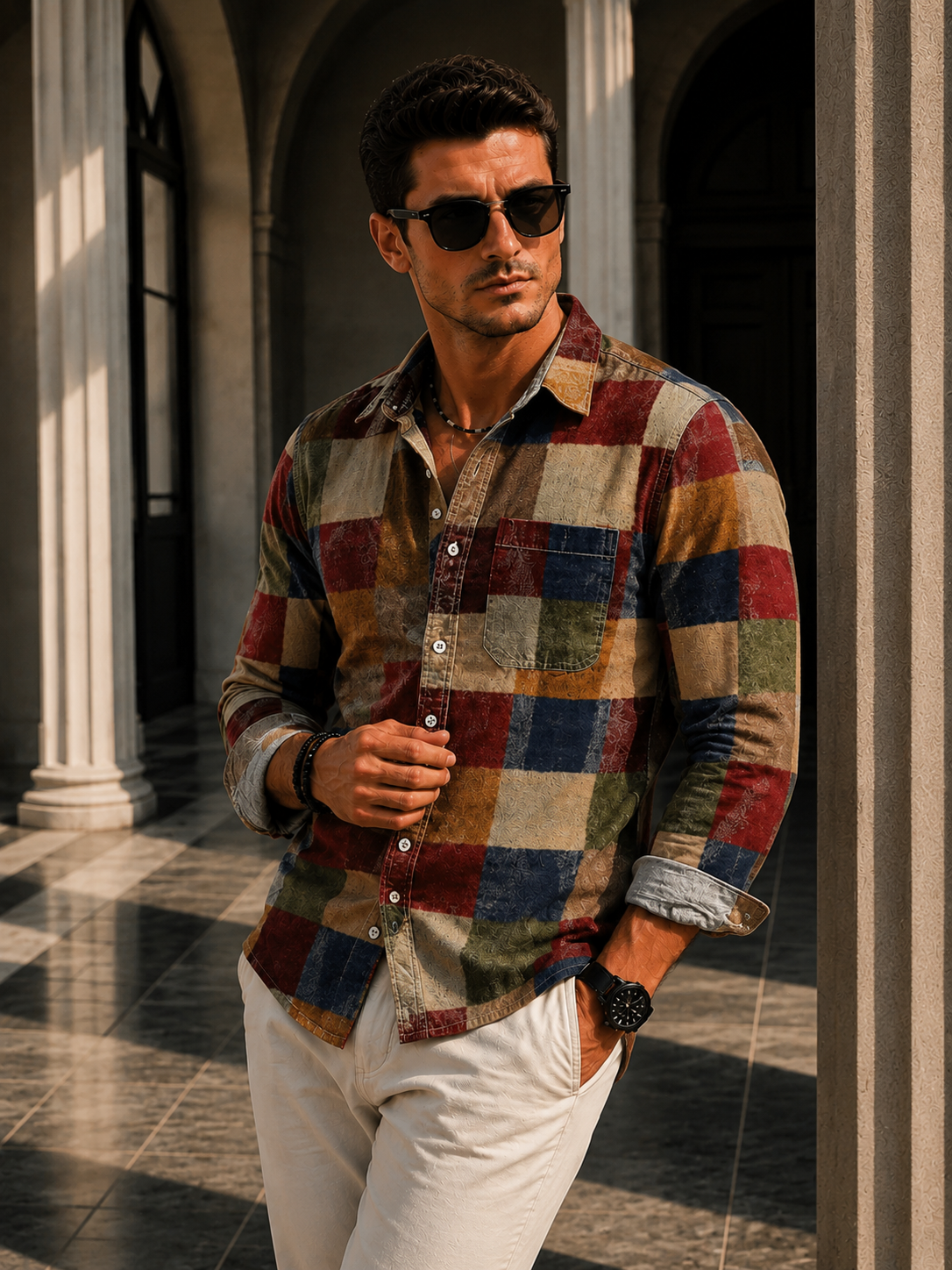 Jackson | Men's Checkered Long Sleeve Pointed Collar Shirt
