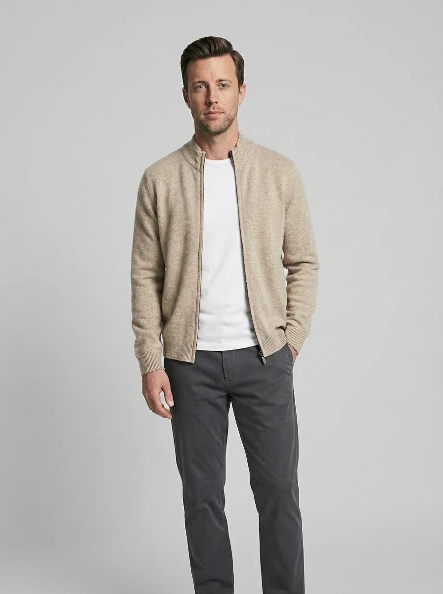 James | Men’s Ribbed Collar Zip Up Cardigan