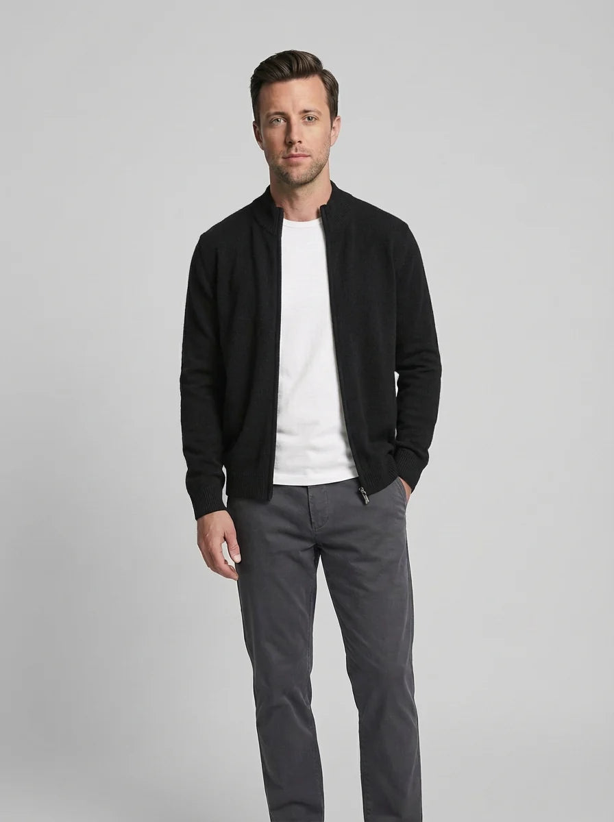 James | Men’s Ribbed Collar Zip Up Cardigan