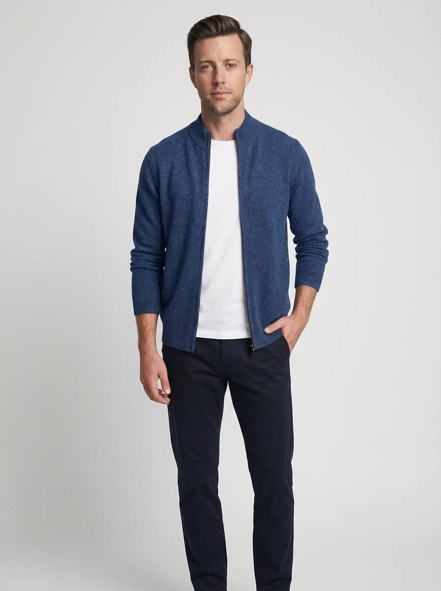 James | Men’s Ribbed Collar Zip Up Cardigan