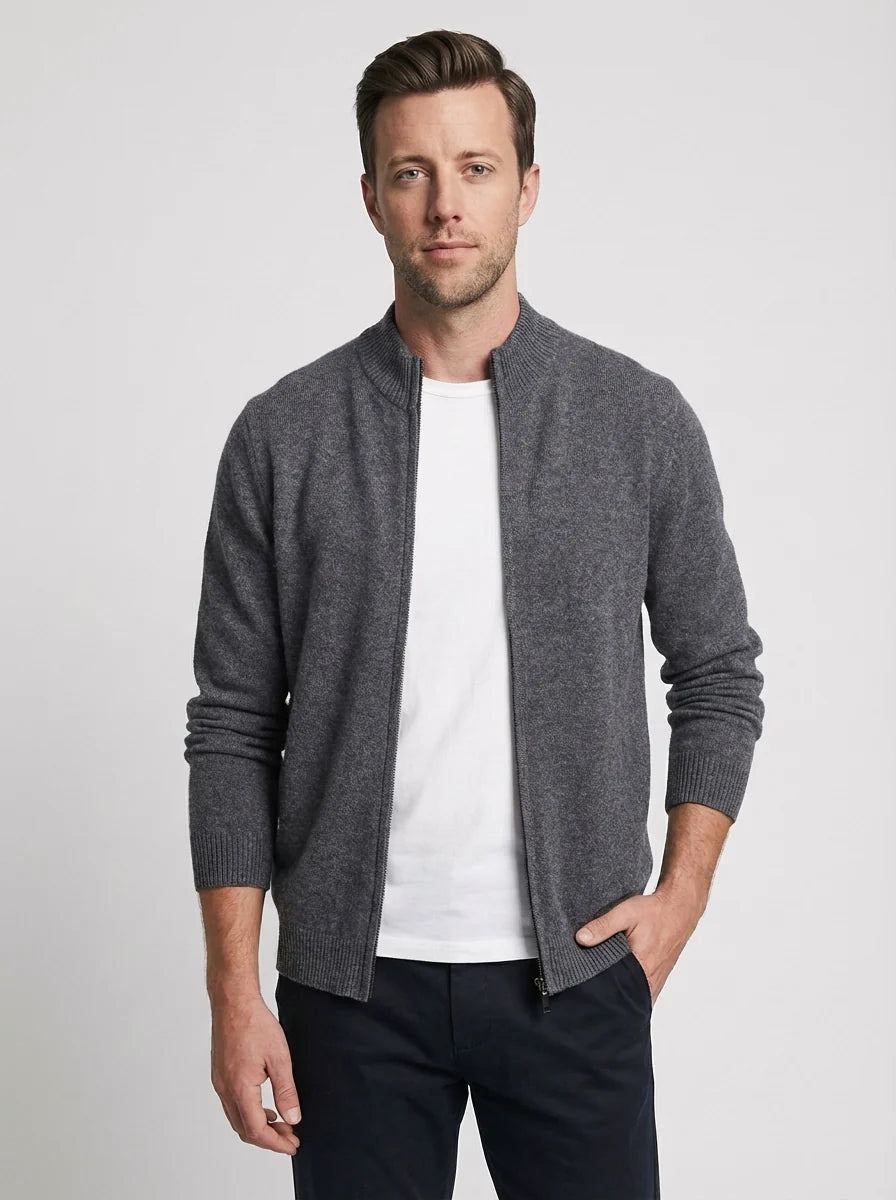 James | Men’s Ribbed Collar Zip Up Cardigan