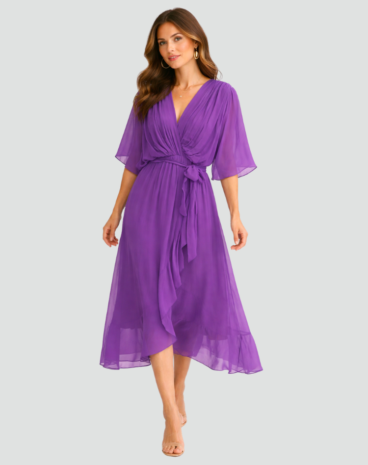Janette | Women's Tie Waist V Neck Wedding Guest Dress