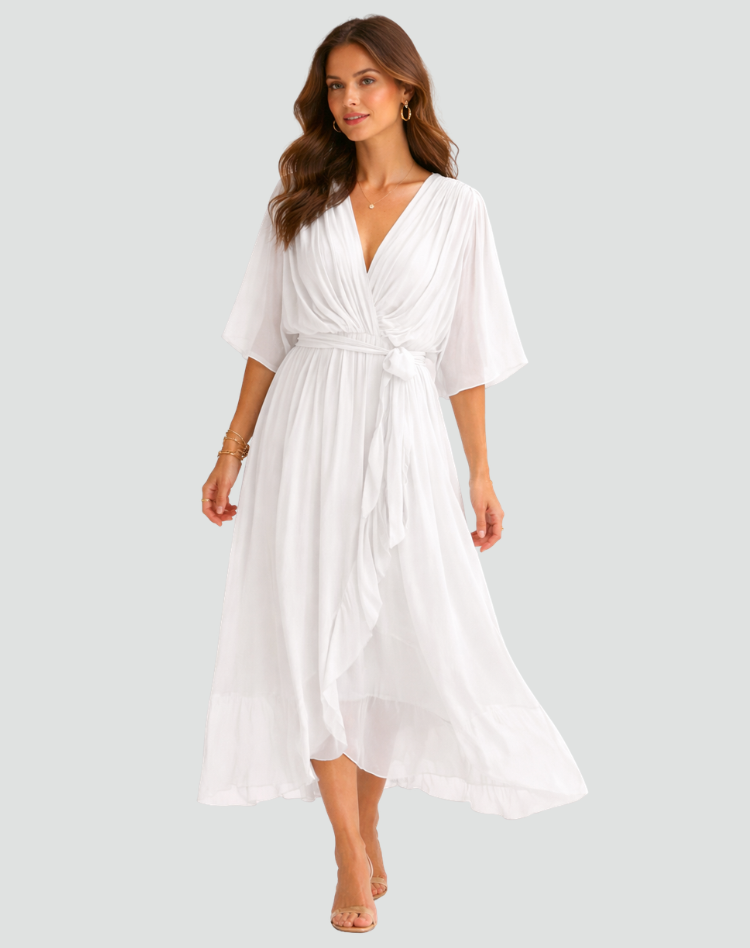 Janette | Women's Tie Waist V Neck Wedding Guest Dress
