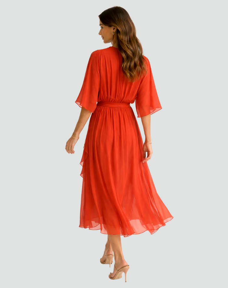 Janette | Women's Tie Waist V Neck Wedding Guest Dress