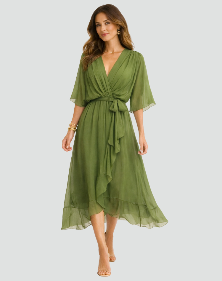 Janette | Women's Tie Waist V Neck Wedding Guest Dress