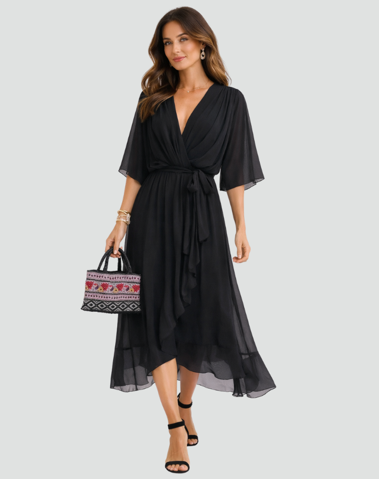 Janette | Women's Tie Waist V Neck Wedding Guest Dress