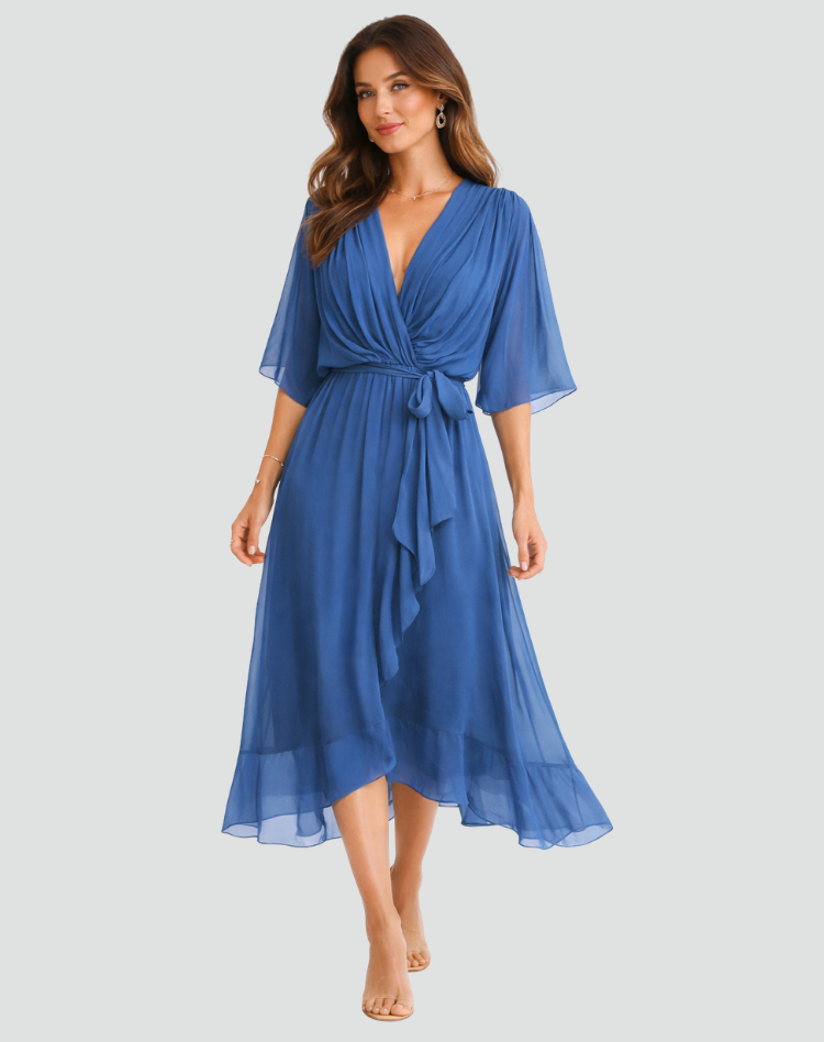 Janette | Women's Tie Waist V Neck Wedding Guest Dress