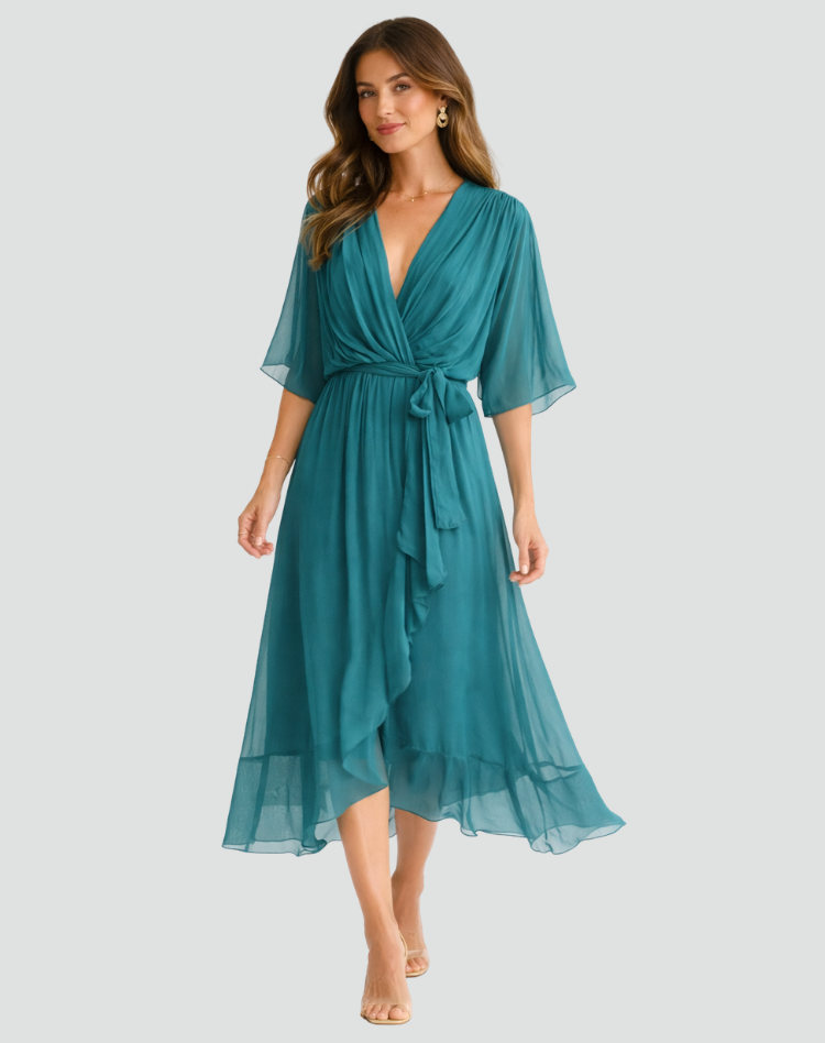 Janette | Women's Tie Waist V Neck Wedding Guest Dress