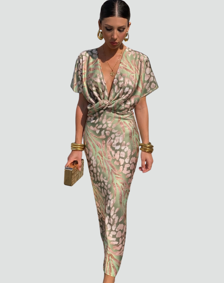 Janice | Women's V Neck Patterned V Neck Wedding Guest Dress