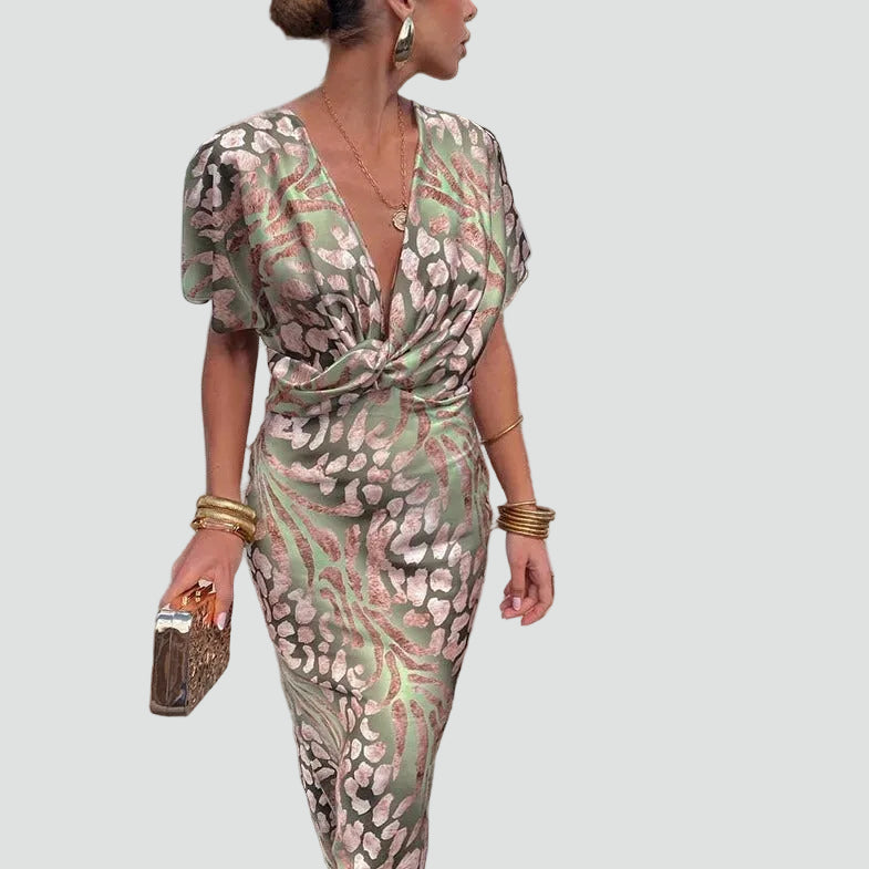 Janice | Women's V Neck Patterned V Neck Wedding Guest Dress