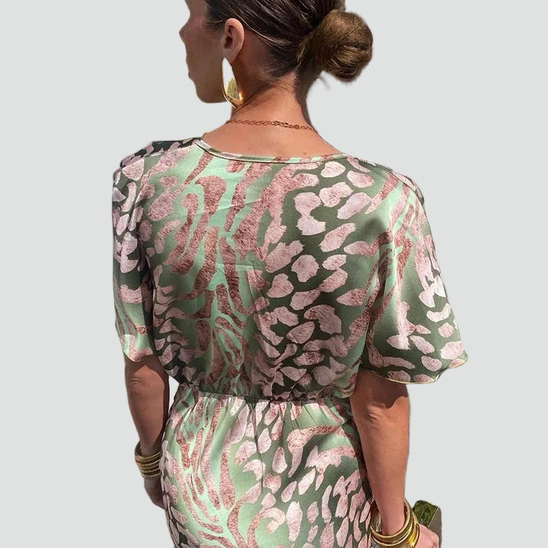Janice | Women's V Neck Patterned V Neck Wedding Guest Dress