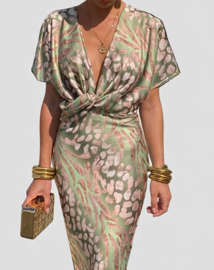 Janice | Women's V Neck Patterned V Neck Wedding Guest Dress