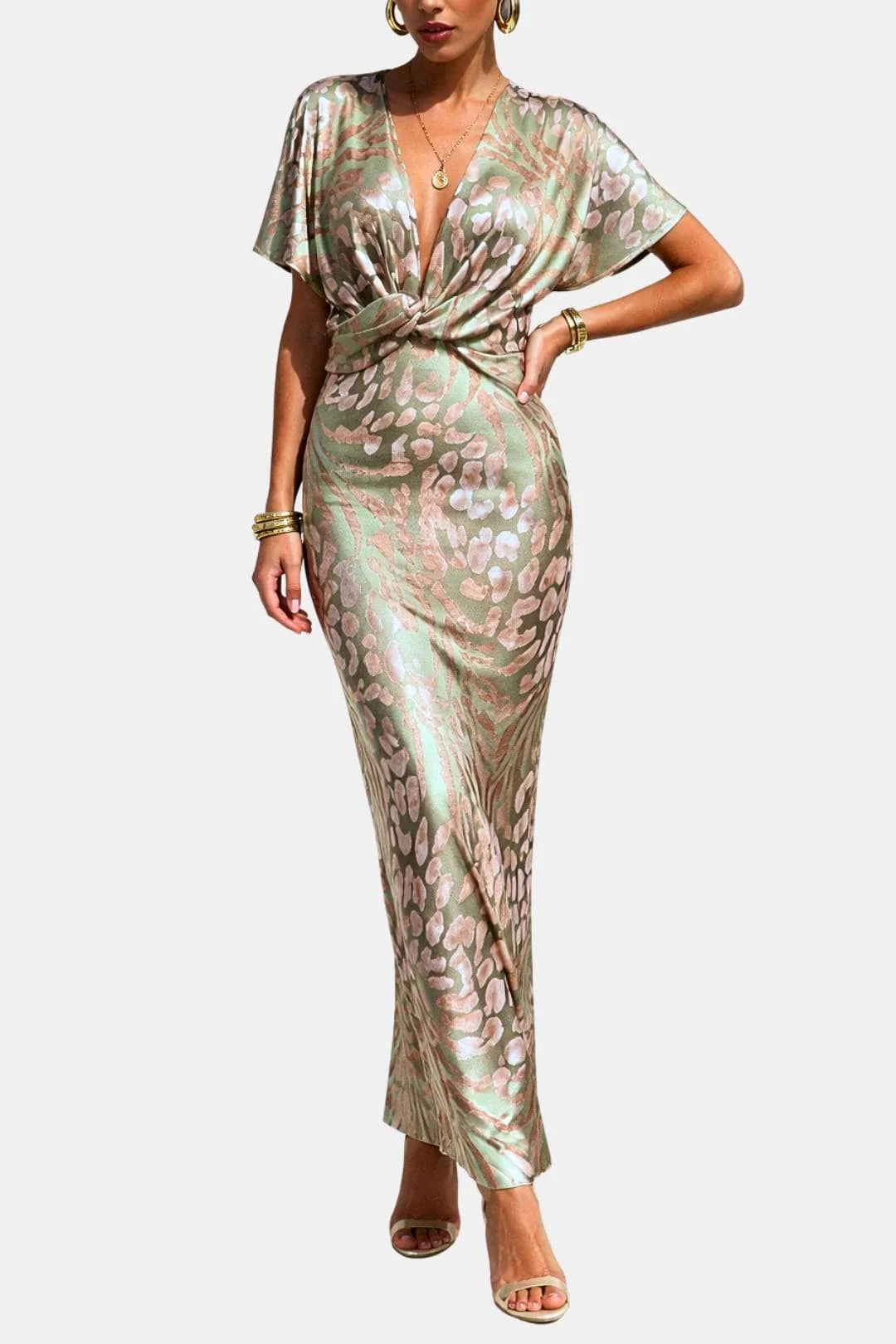 Janice | Women's V Neck Patterned V Neck Wedding Guest Dress