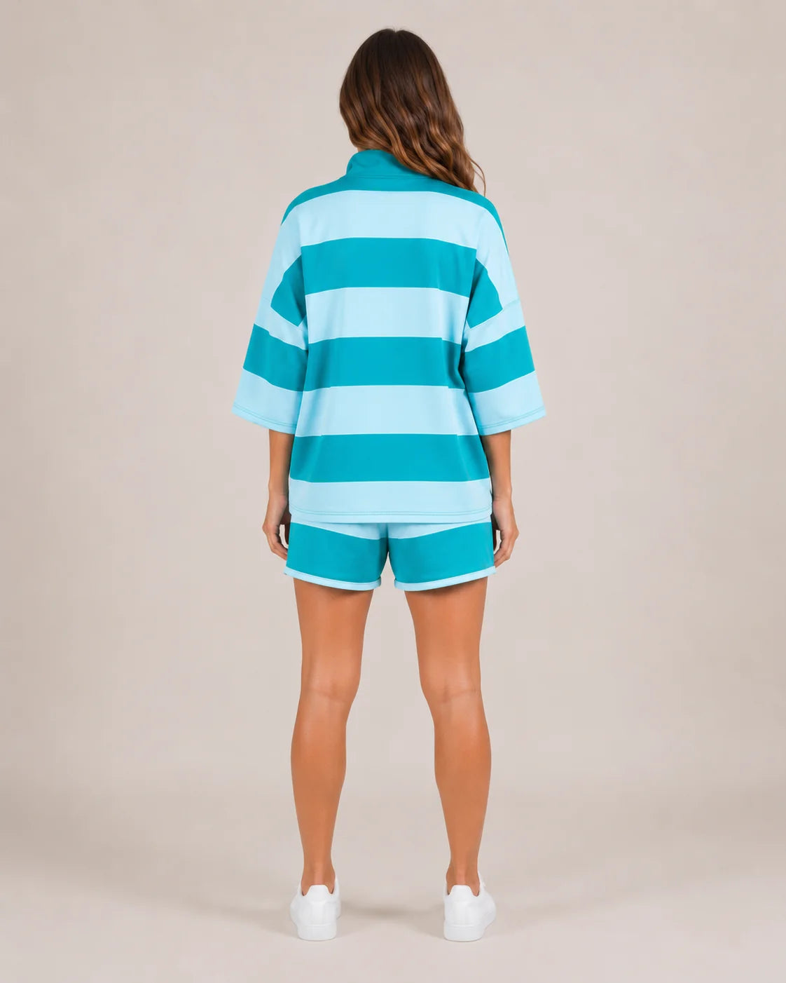 Janie | Women's Zip Front Striped Collared Two Piece Set