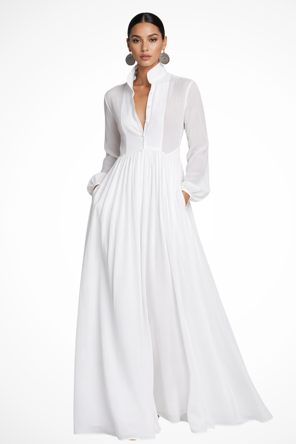 Janine | Women's A Line Button Front Wedding Guest Dress